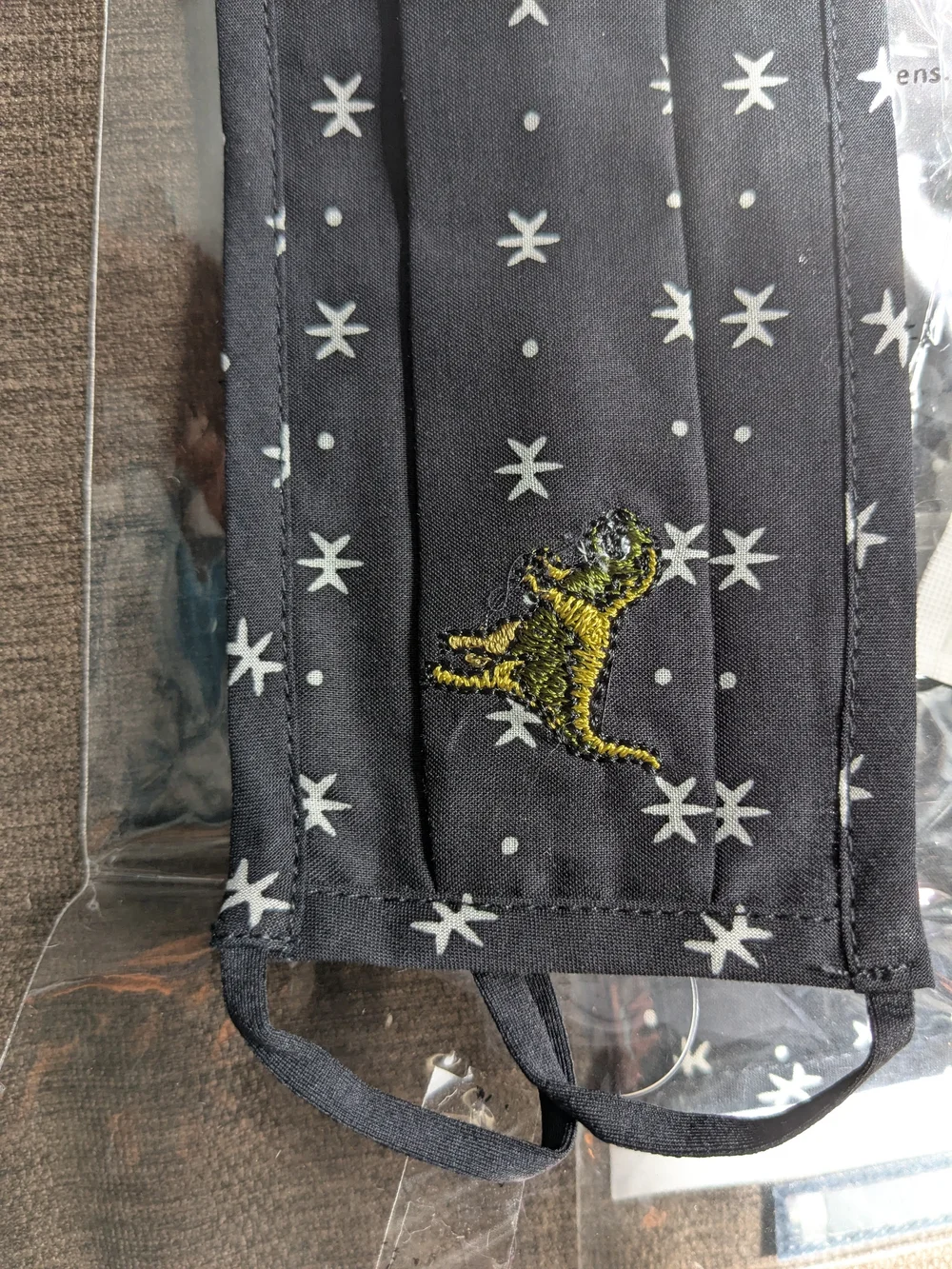 Kids Navy Star Print Face Mask with Dinosaur Accent